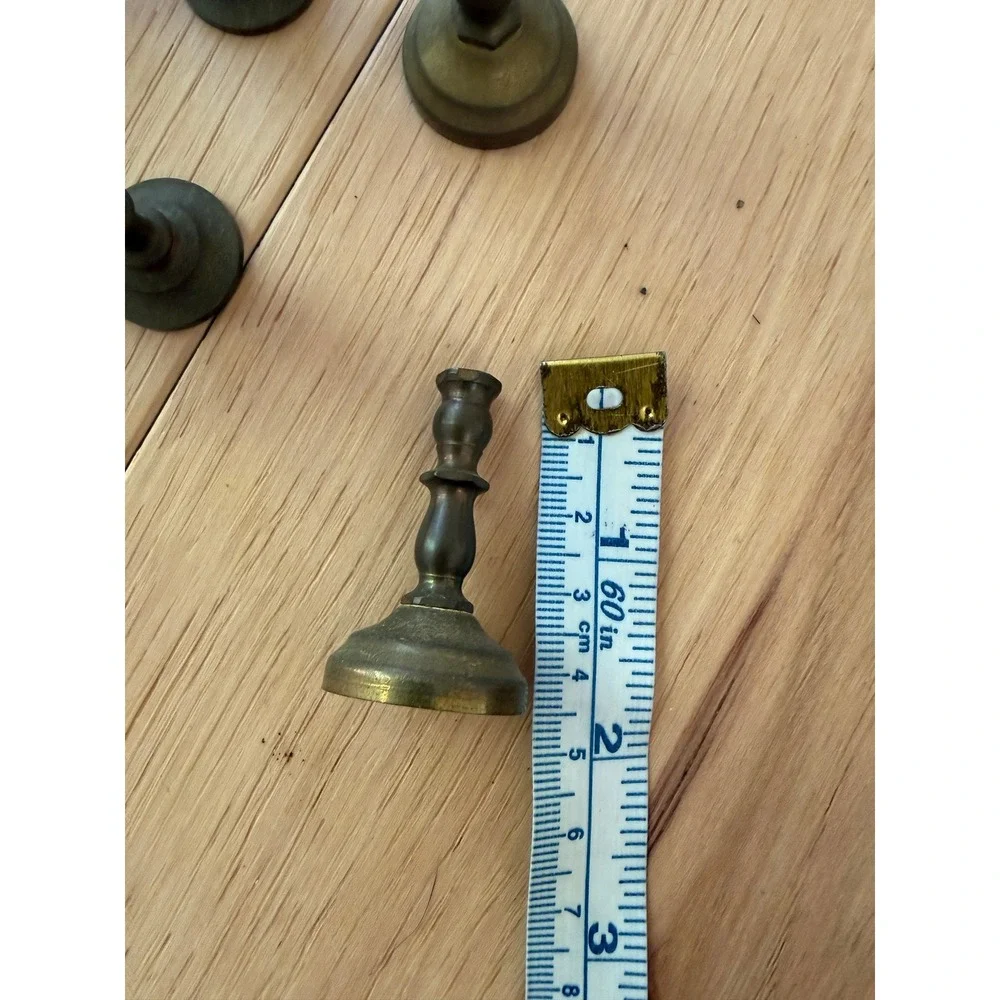 4 Pairs Vintage Brass Miniature Candlestick Holders – Mixed Heights, 8 Total